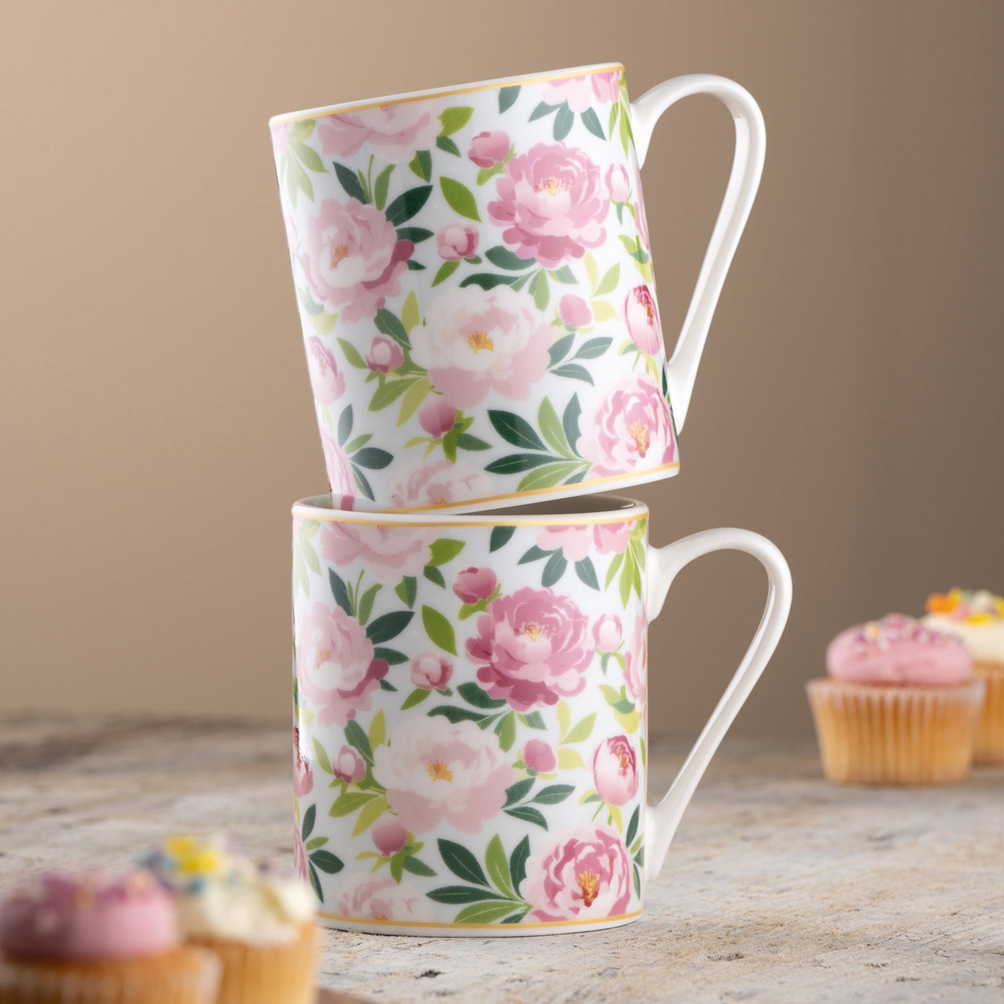 Aynsley Pink Peony Mugs - Pair