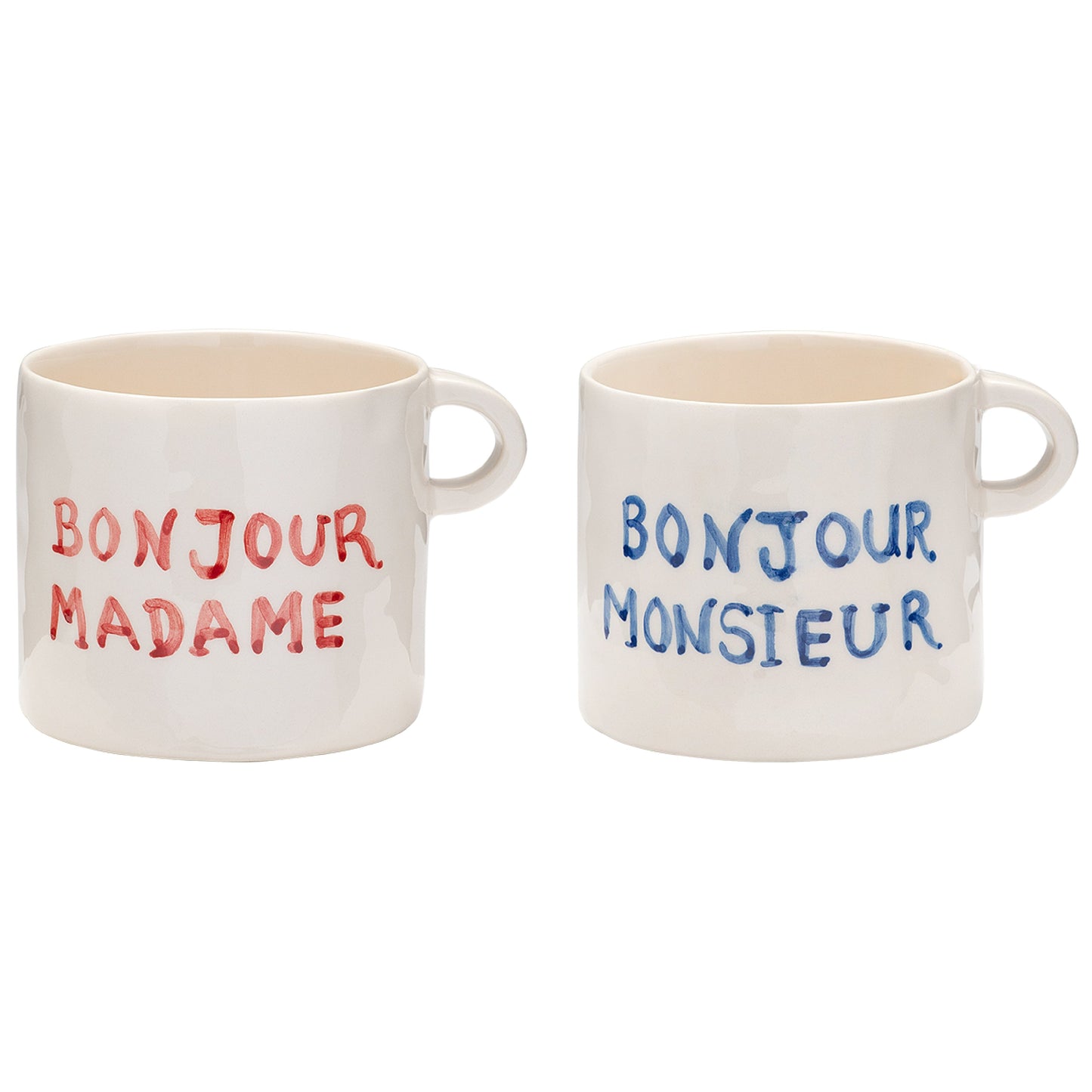 Ceramic 'Bonjour' Mugs | Set of 2